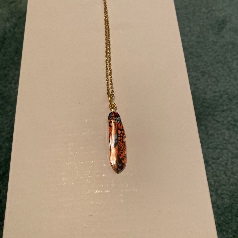 Enamel Bird Feather Pendant Necklace Orange Blue 🐦‍🔥